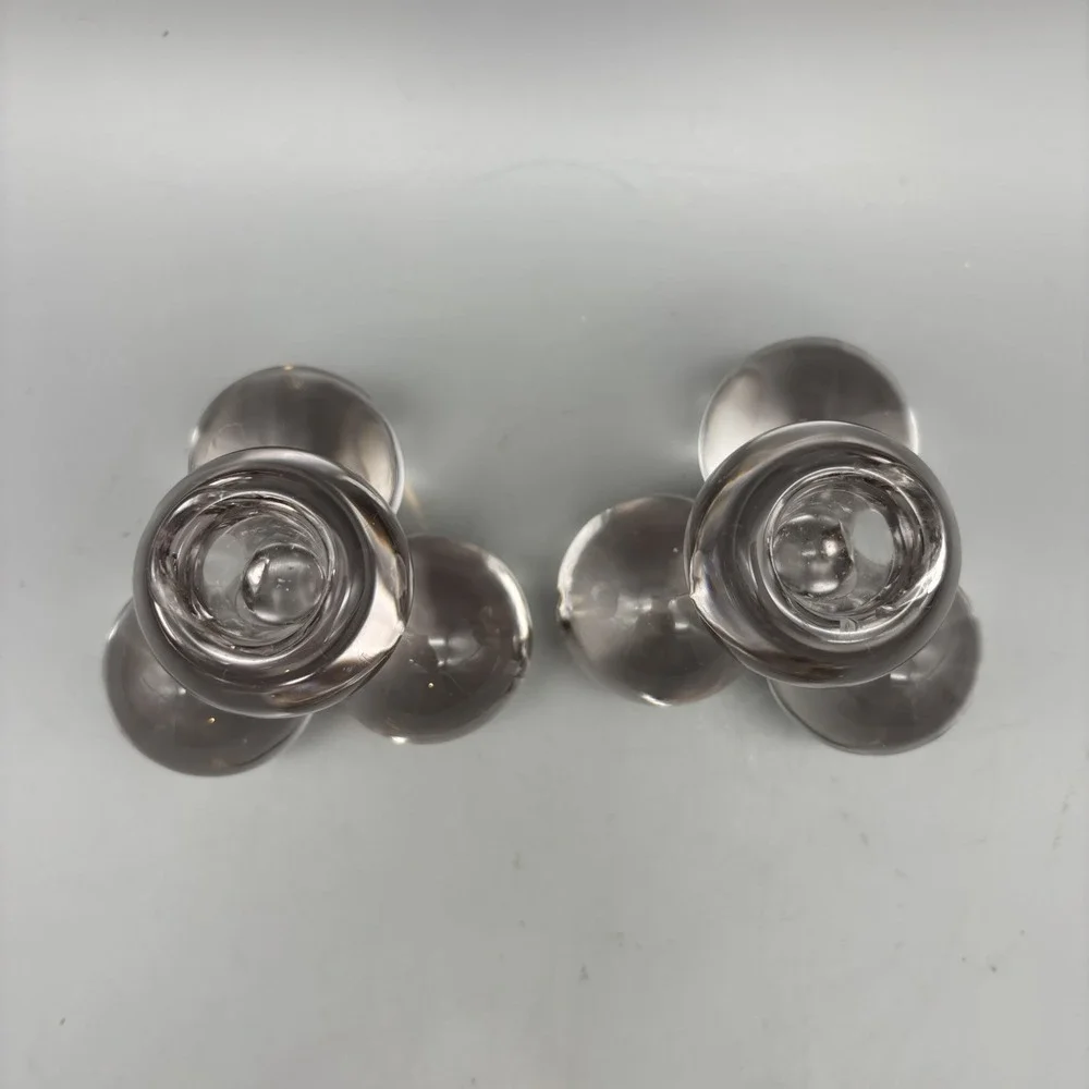 VTG MCM Westmoreland Pair (2) Clear Glass Sphere Ball Candle Holders MCM 3